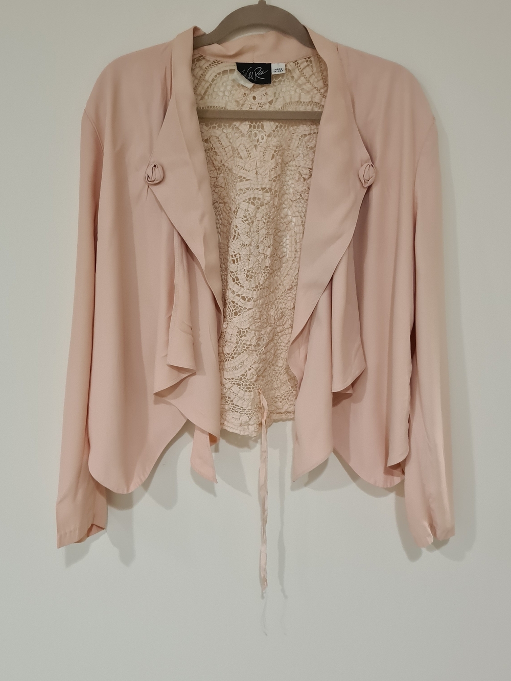 Vintage Pink Wild Rose Women 2 Piece Dress & Crochet Laced Back Jacket Size 14 - Picture 7 of 16